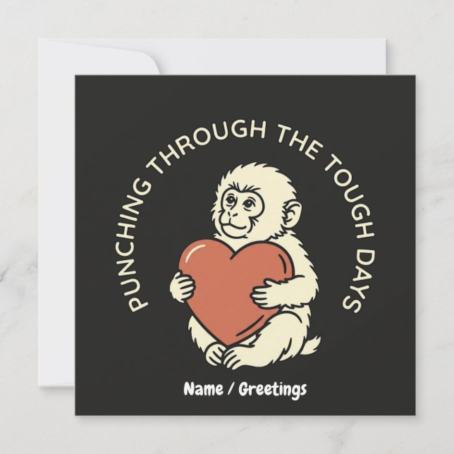 Resilient Baby Monkey & Heart Punching Through  Invitation (Front)
