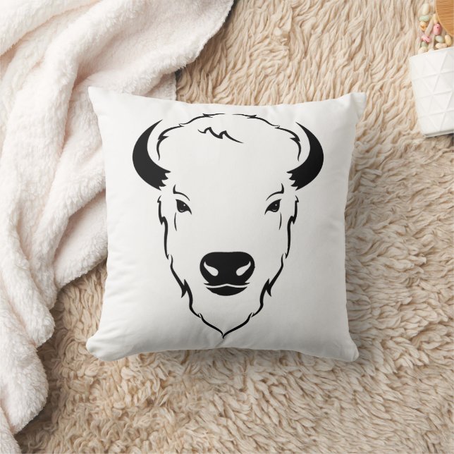 Resilient Power: Wild Buffalo Head Stencil Art Cushion (Blanket)
