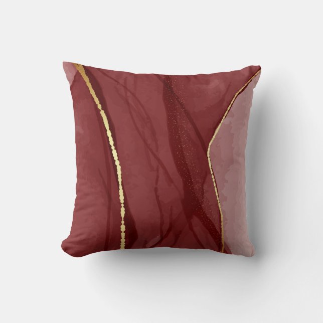 Resin art, dark red marsala abstract background. E Cushion (Front)