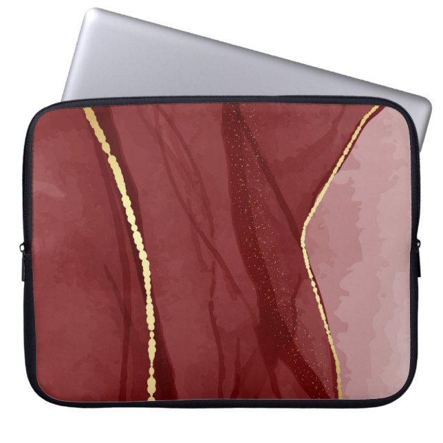 Resin art, dark red marsala abstract background. E Laptop Sleeve (Front)
