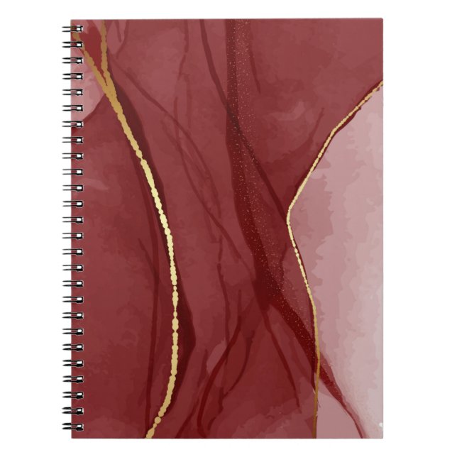 Resin art, dark red marsala abstract background. E Notebook (Front)