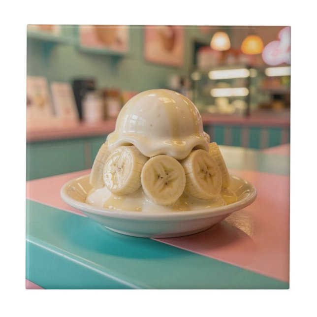 Resin Banana Sundae | Retro Ice Cream Shop Tile (Front)