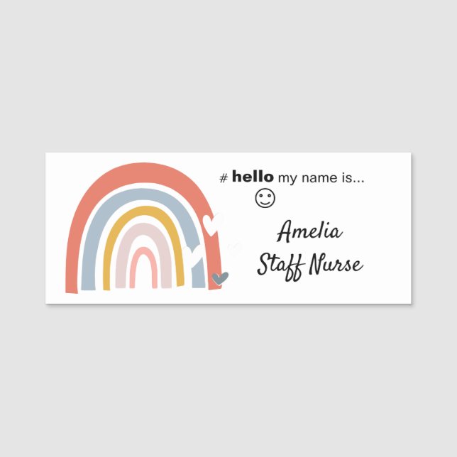 Resin Finish Hello My Name Is Rainbow Name Badge  (Front)