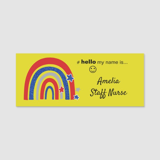 Resin Finish Hello My Name Is Rainbow Name Badge  (Front)