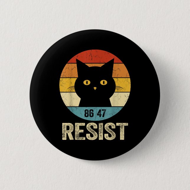 Resist Anti Trump Tee Retro Resist Anti Trump Cat  6 Cm Round Badge (Front)