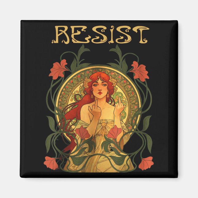Resist Art Nouveau Mucha Anti-trump Women Feminist Magnet (Front)