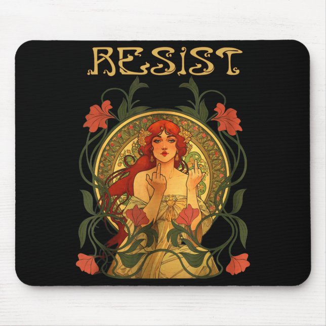 Resist Art Nouveau Mucha Anti-trump Women Feminist Mouse Mat (Front)