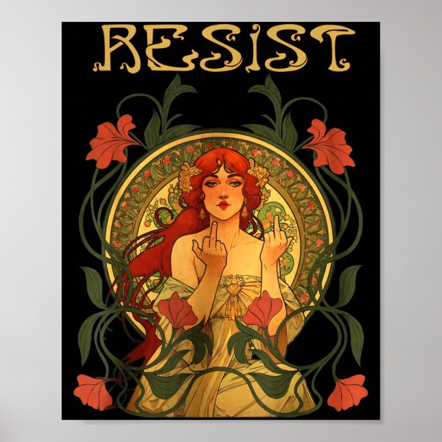 Resist Art Nouveau Mucha Anti-trump Women Feminist Poster (Front)