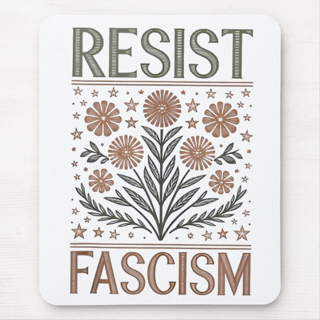 Resist Fascism Floral Transgender LGBTQ Anti-Trump Mouse Mat (Front)