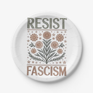 Resist Fascism Floral Transgender LGBTQ Anti-Trump Paper Plate