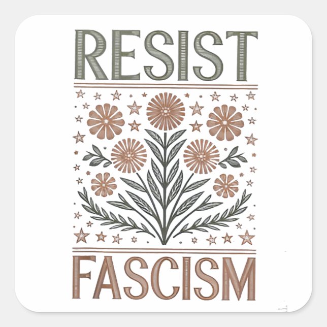 Resist Fascism Floral Transgender LGBTQ Anti-Trump Square Sticker (Front)