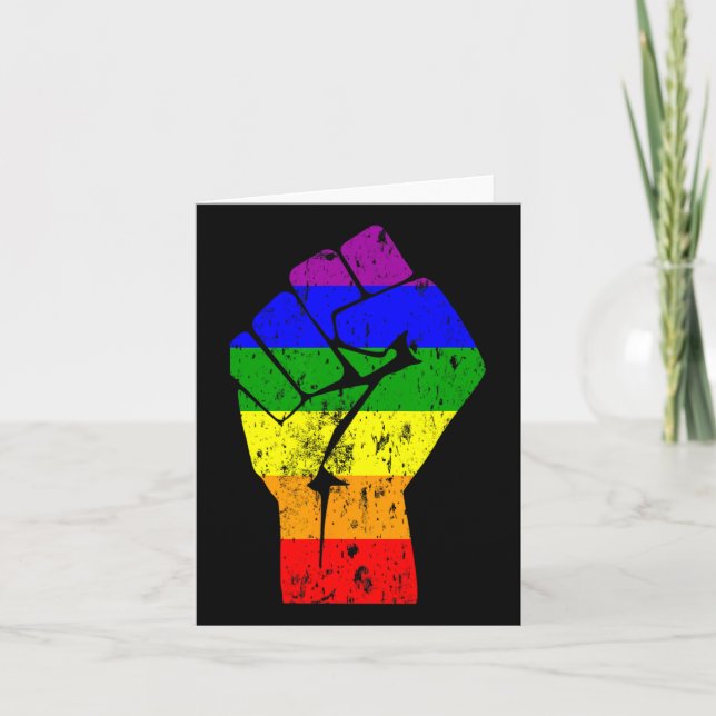 Resist Fist Rainbow Flag Gay Pride  Card (Front)