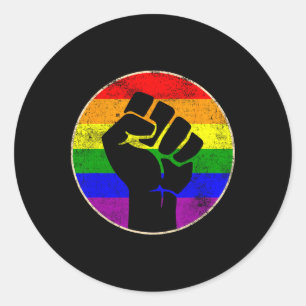 Resist Fist Rainbow Lesbian Gay Lgbt Strength Powe Classic Round Sticker
