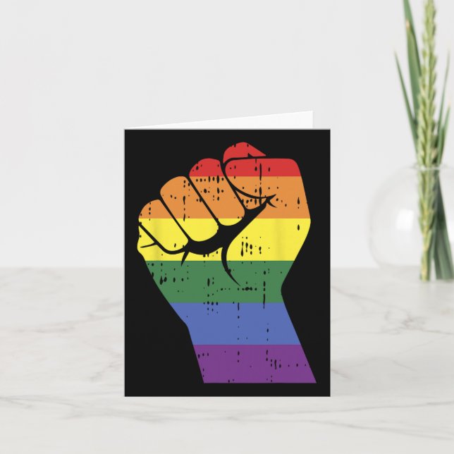 Resist Fist Retro Rainbow Hand Gay Lgbt Pride Supp Card (Front)
