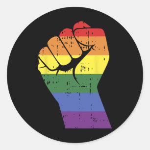 Resist Fist Retro Rainbow Hand Gay Lgbt Pride Supp Classic Round Sticker