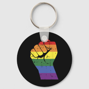 Resist Fist Retro Rainbow Hand Gay Lgbt Pride Supp Key Ring