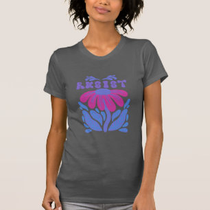 Resist Floral Design Purple on Grey T-Shirt