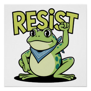 Resist Frog Cute Activism Cartoon with Raised Fist Poster