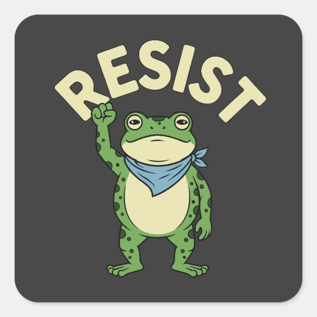 Resist Frog Illustration STICKER, Cute Protest Fro Square Sticker (Front)