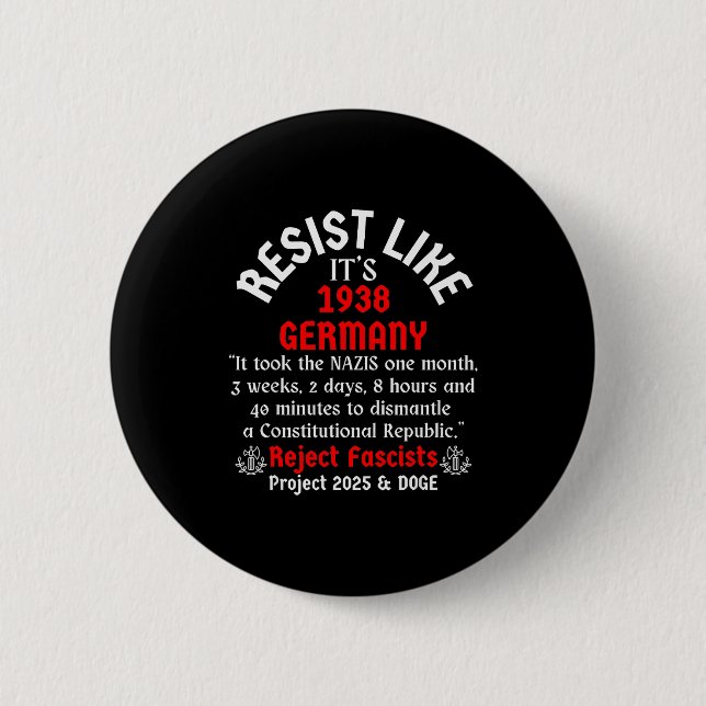 Resist Like It's 1938 Germany  6 Cm Round Badge (Front)