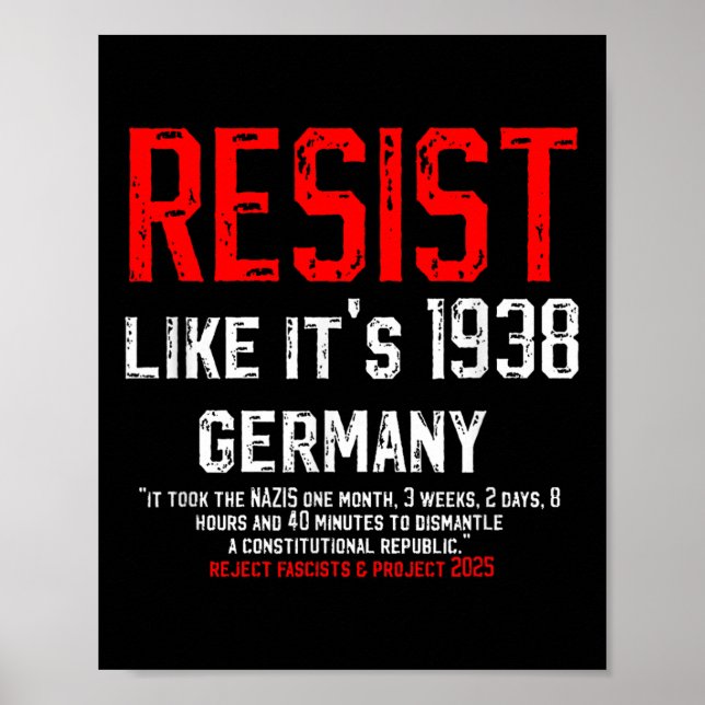 Resist Like Its 1938 Germany Reject Fascism Projec Poster (Front)