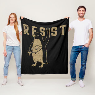Resist Penguin Activism Graphic Design Vintage Fleece Blanket
