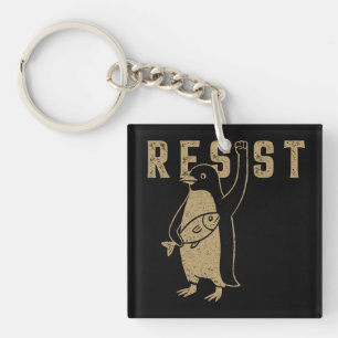 Resist Penguin Activism Graphic Design Vintage Key Ring