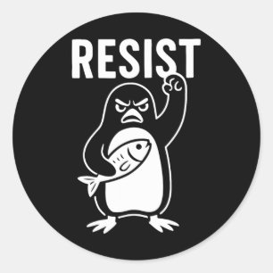Resist Penguin Activism Protest Graphic Grunge Sty Classic Round Sticker