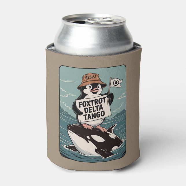 Resist Penguin Activism Vintage Protest  Can Cooler (Can Front)