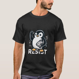 Resist Penguin Holding Fish Anti‑Authority Graphic T-Shirt