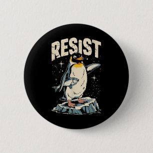 Resist Penguin Holding Fish Funny Protest Vintage 6 Cm Round Badge