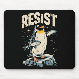 Resist Penguin Holding Fish Funny Protest Vintage Mouse Mat
