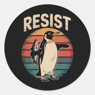 Resist Penguins Activism Protest Tariffs Retro Classic Round Sticker
