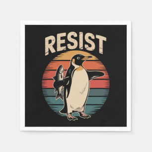 Resist Penguins Activism Protest Tariffs Retro Napkin