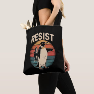 Resist Penguins Activism Protest Tariffs Retro Tote Bag