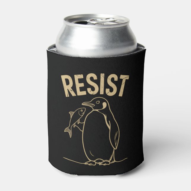 Resist Penguins Activism Protest Vintage Can Cooler (Can Front)