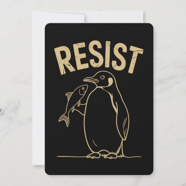 Resist Penguins Activism Protest Vintage Invitation (Front)