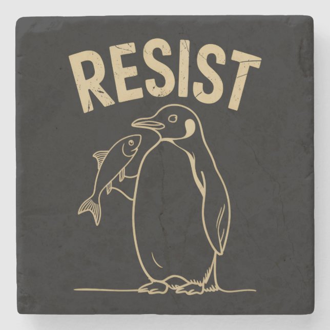 Resist Penguins Activism Protest Vintage Stone Coaster (Front)