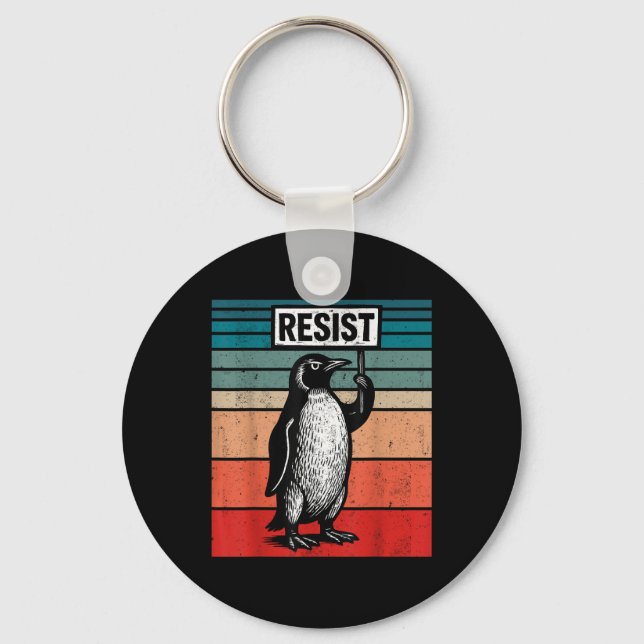 Resist Penguins Against Trump Tariffs Funny  Key Ring (Front)