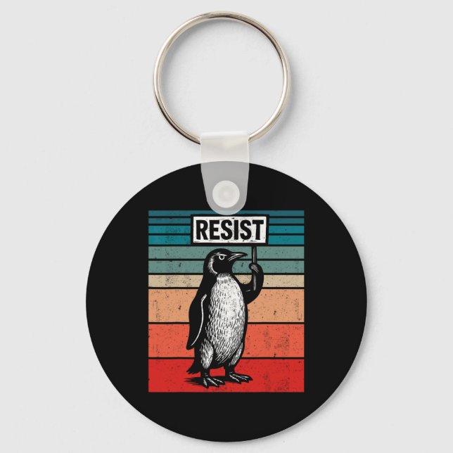 Resist Penguins Against Trump Tariffs Funny  Key Ring (Front)