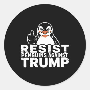 Resist Penguins Against Trump Tariffs Middle Finge Classic Round Sticker
