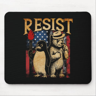 Resist Penguins And Bear Resist Protest Mouse Mat