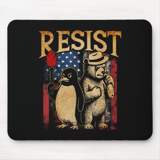 Resist Penguins And Bear Resist Protest  Mouse Mat (Front)