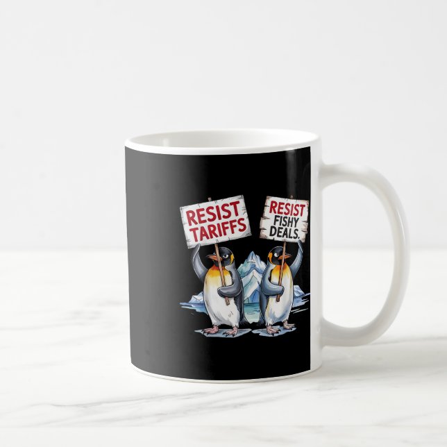 Resist Penguins Protest Against Tariff Funny Pengu Coffee Mug (Right)