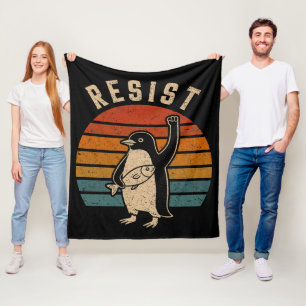 Resist Penguins Protest Against Tariffs Fleece Blanket