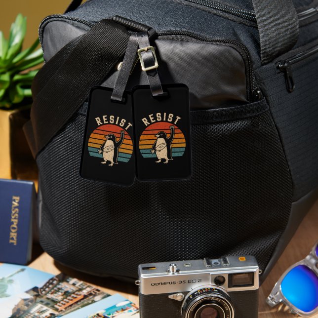 Resist Penguins Protest Against Tariffs Luggage Tag (Front & Back)