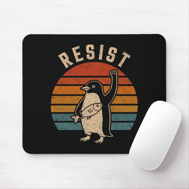 Resist Penguins Protest Against Tariffs Mouse Mat (With Mouse)