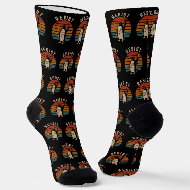Resist Penguins Protest Against Tariffs Socks (Angled)