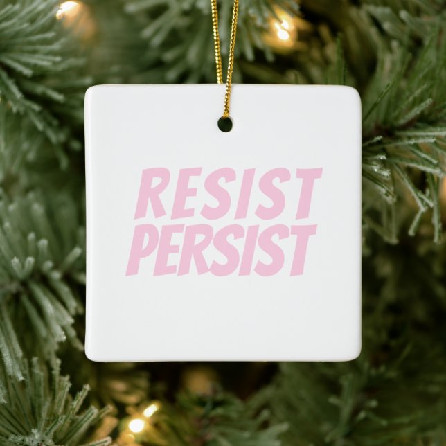 Resist Persist light pink & white Christmas Ceramic Ornament (Tree)