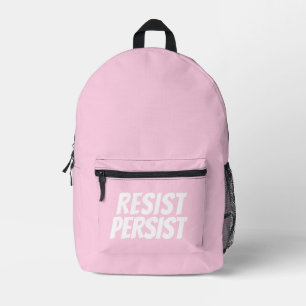 Resist Persist light pink white modern typography Printed Backpack